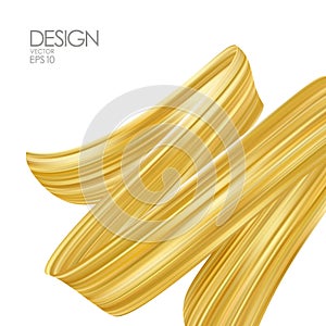 Vector illustration: 3d realistic brush stroke of Gold with Golden frame on white background. Luxury Trendy design.