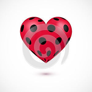 Vector illustration of 3d red heart with ladybug colors.