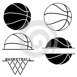 Vector illustration of 4 minimalistic Basketball clipart. Basketball drawing with copy space.