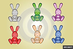 Vector illustration of 6 Cute Bunny Rabbit