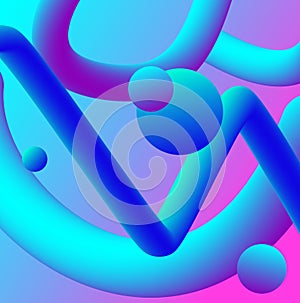 Vector illustration of abstract background with 3d liquid fluid blue color shape. Neon gradient 3D imitation, futuristic