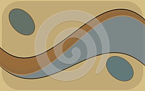 Vector illustration abstract background of dark gray ovals and wavy lines on a background of coffee color