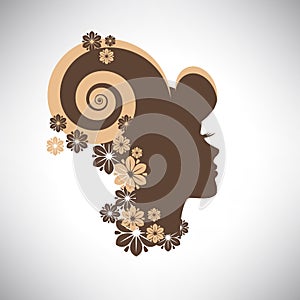 Vector illustration of abstract Beautiful woman silhouette in profile with floral hair