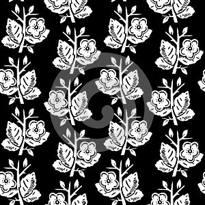 Vector illustration of abstract black and white flowers seamless pattern