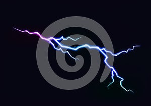 Vector Illustration of Abstract Colorful Lightning Discharge on Black Background. Power Energy Charge Thunder Shock