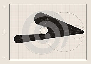 Vector illustration. Abstract composition of black circles and geometry figures on squared background. Minimalist design