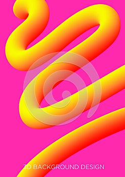 Vector illustration of abstract composition in bright pink and yellow colors 3d liquid fluid imitation. Creative modern