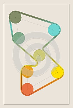 Vector illustration. abstract configuration of colorful, interconnected circles with thin outline. Minimalist graphic