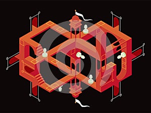 Vector illustration an abstract construction with labyrinth