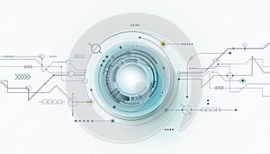 Vector illustration Abstract futuristic eyeball on circuit board, high computer technology