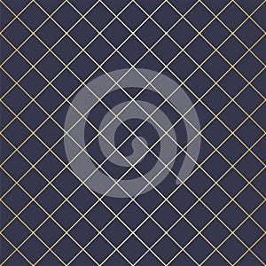 Vector Illustration Abstract geometric pattern with lines, squares . A seamless background. Dark blue and gold texture.