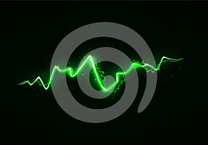 Vector Illustration of Abstract Green Lightning on Black Background. Power Energy Charge Thunder Shock