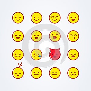 Vector illustration abstract isolated funny cute flat style emoji emoticon icon set with different moods