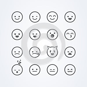 Vector illustration abstract isolated funny cute flat style emoji emoticon icon set with different moods