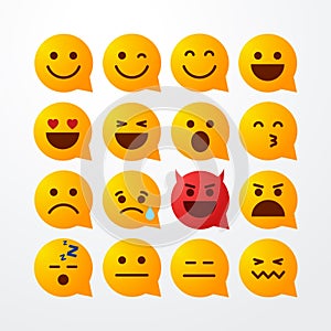 Vector illustration abstract isolated funny flat style emoji emoticon speech bubble icon set