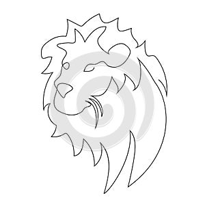 Vector illustration, abstract lion`s head in black and white colors, outline one line continuous painted drawing