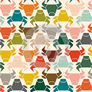 Vector illustration of abstract silhouette of colorful bull heads