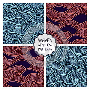 Vector illustration with abstract waves or dunes. Collection of geometric ornaments.