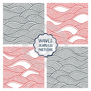 Vector illustration with abstract waves or dunes. Collection of geometric ornaments.
