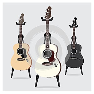 Vector Illustration Acoustic Electric Guitar set with Stand