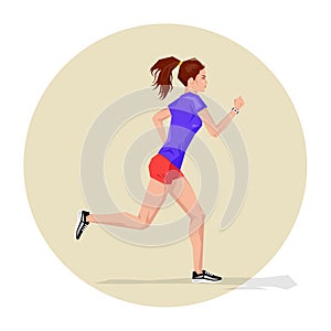 Vector illustration of Active sporty young running woman athlete