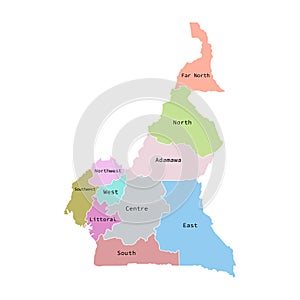 Vector illustration of administrative division map of Cameroon. Vector map.
