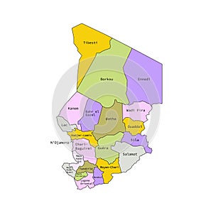 Vector illustration of administrative division map of Chad.