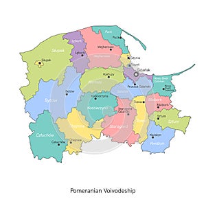 vector illustration: administrative map of Poland. Pomeranian Voivodeship map with gminas