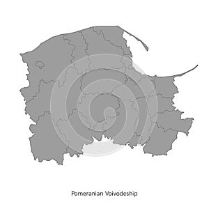 vector illustration: administrative map of Poland. Pomeranian Voivodeship map with gminas