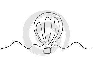 Vector illustration aerostat. Continuous one line style air balloon illustration, minimalism creative travel concept
