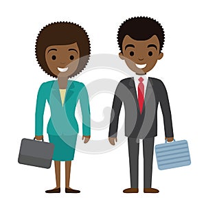 Vector illustration of afro american businessman and businesswoman characters wi