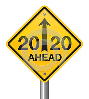 Vector illustration of 2020 ahead new year road sign