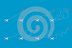 Vector Illustration of Airplane Trajectories Set