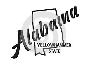 Vector illustration of Alabama. Nickname Yellowhammer State. United States of America outline silhouette. Hand-drawn map of USA photo