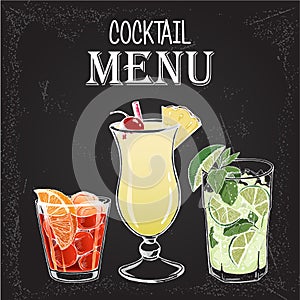 Vector illustration of alcoholic cocktails hand drawn style 2