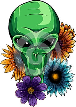 vector illustration of Alien Face Flowers with flower