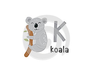 Vector illustration of alphabet letter K and koala