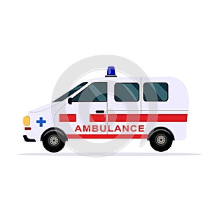 Vector illustration of an ambulance on a blue background. Ambulance ambulance paramedic.