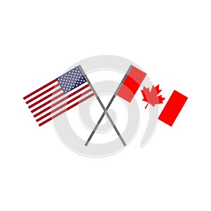 Vector illustration of the american flag and the canadian flag crossing each other