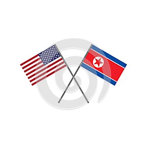 Vector illustration of the american flag and the north korea flag crossing each other