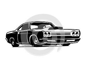 vector illustration of american muscle car isolated black and white best white background for badge, emblem, shirt