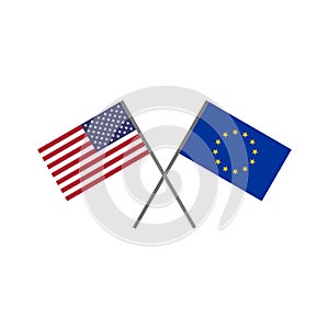 Vector illustration of the american U.S.A. flag and the european EU flag crossing each other