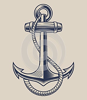 Vector illustration of an anchor with a rope