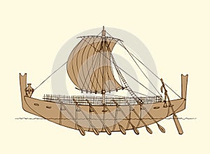 Vector illustration. Ancient Phoenician ship