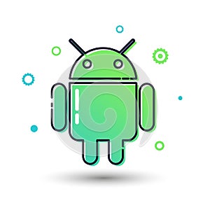 Vector illustration android icon with cool roboter, programming and mobile software sign