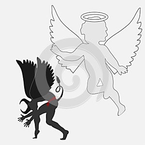 Vector illustration with angel and demon. The concept of good and evil. Illustration of exile. Symbol of ancient mythology photo