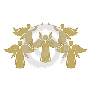 Vector illustration. Angels sing and praise God in heaven