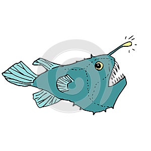 Vector illustration of angler fish isolated on white bacground