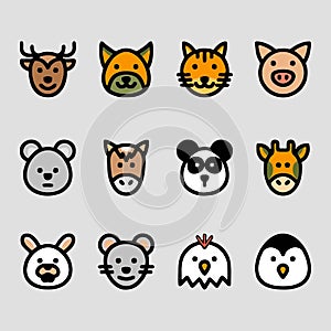 Vector illustration of animals head. Colorful icons of animal