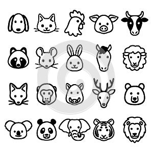 Vector illustration of animals head. Set of animal icons